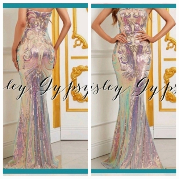 CHAMPAGNE BAROQUE PREMIUM BRAND AND QUALITY SEQUINED BLACK TIE MAXI DRESS - Picture 1 of 10